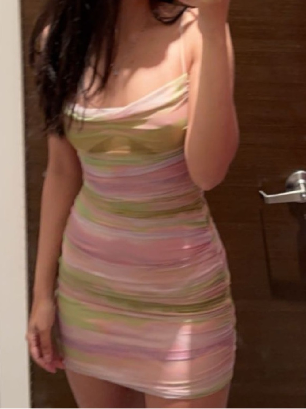 Sleeveless Cowl Neck Bodycon Dress in Pastel Pink & Green